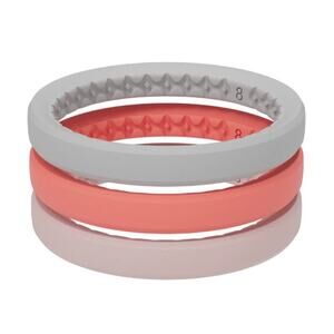 NEW Groove Life Pasadena Stackable Silicone Rings Set Size 10, Gray, Coral, Pink